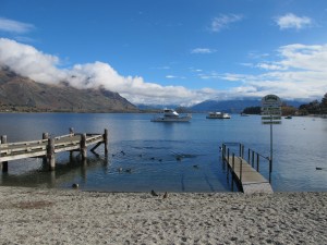 Looking across Lake Wakatipu from promontory